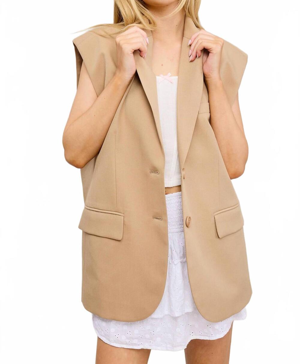 NEW MIMOSA structured oversized blazer vest with shoulder pads in beige
